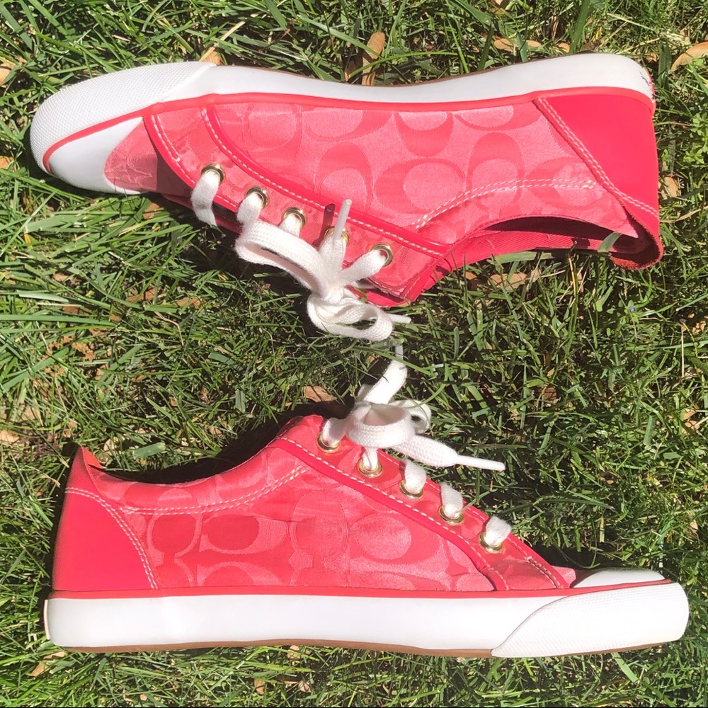 Satin and leather pink Coach tennis shoes